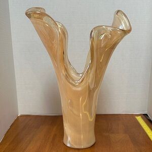Murano Italy Swirl Glass Vase in Cream tones. Large 17”